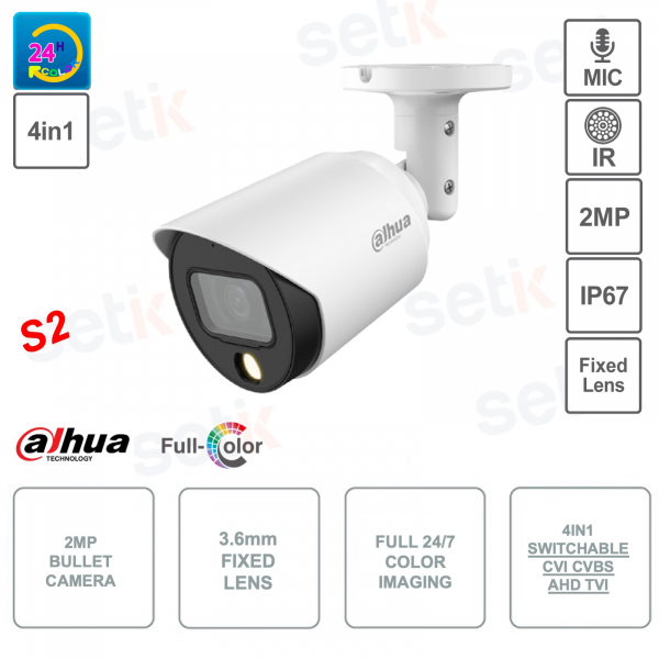 Caméra Bullet 4en1 2MP - Objectif 3.6mm - Smart IR 20m - Version S2