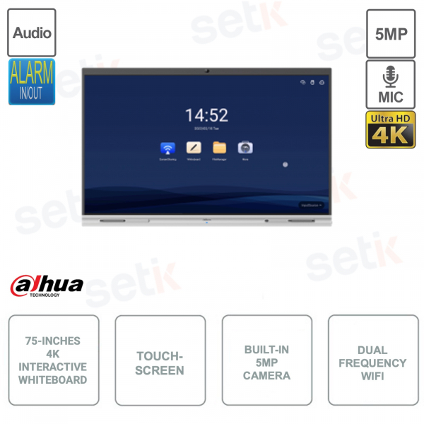 Smart Whiteboard - 75 Pollici - 4K Ultra HD Touchscreen Display - Wireless - DLED
