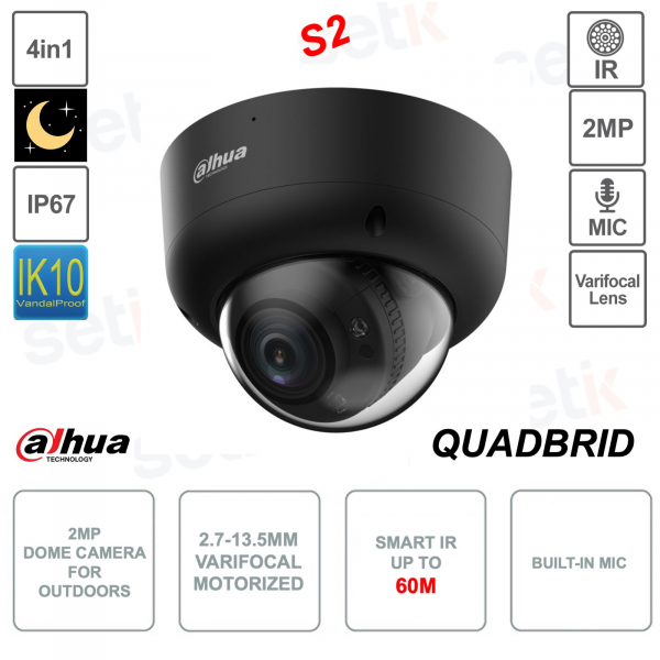 4-in-1-Varifokal-Dome-Kamera 2,7–13,5 mm – 2 MP – IP67 und IK10 – Smart IR 60 m – S2