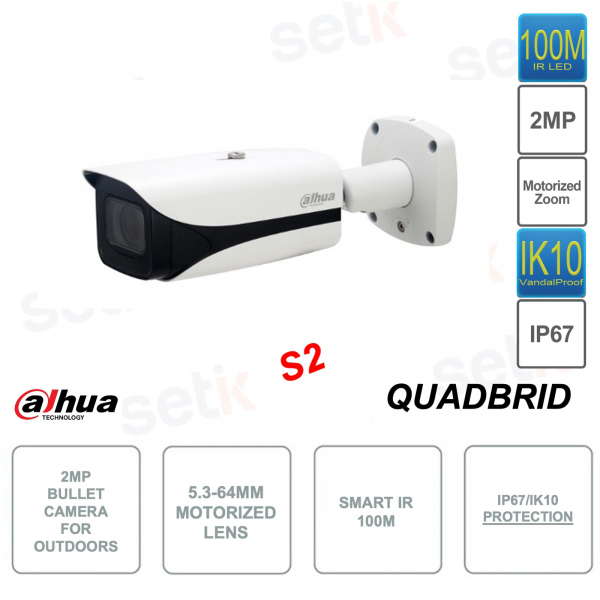 Caméra Bullet Extérieure 4en1 - Objectif 5.3-64 - Smart IR 100m - Version S2