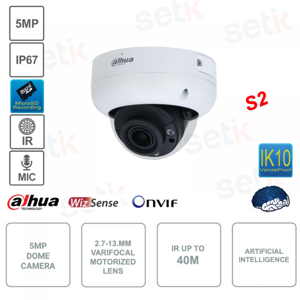 Caméra dôme IP POE ONVIF® - 5MP - Varifocale 2.7-13.mm . Intelligence artificielle - IR 40m