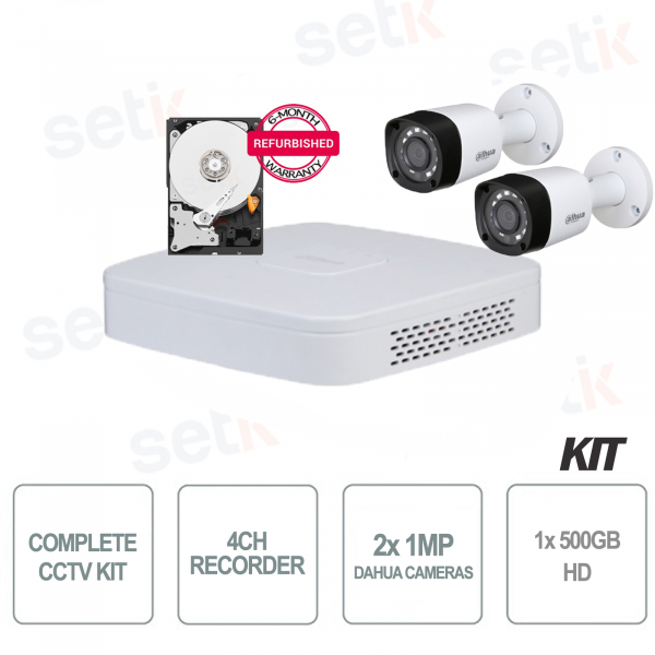 Complete Video Surveillance Kit 4 DVR Channels + 2 Dahua Outdoor Cameras + Professional Home HD