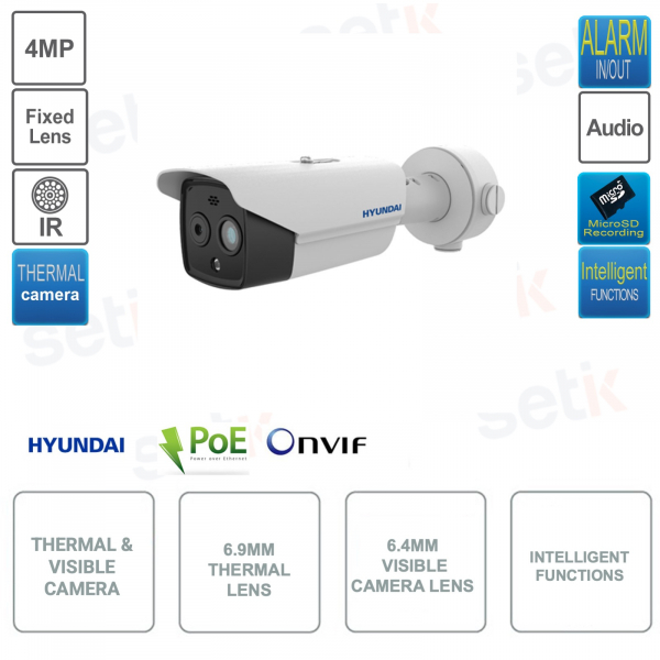 Wärmebildkamera und sichtbare Kamera - IP POE ONVIF® - 6,9 mm Wärmebildoptik - 6,4 mm sichtbar