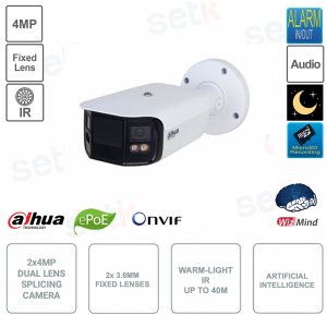 2x4MP IP POE ONVIF® panoramic camera - Double 3.6mm lens - Artificial intelligence