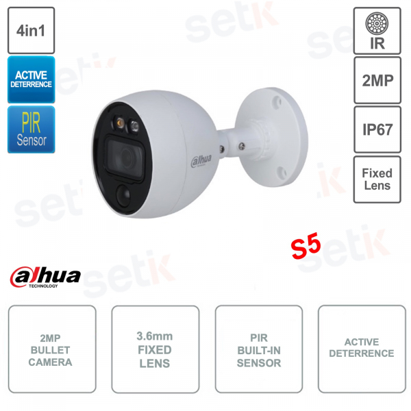 Caméra extérieure 4 en 1 à dissuasion active 2 MP – Objectif 3,6 mm – DWDR