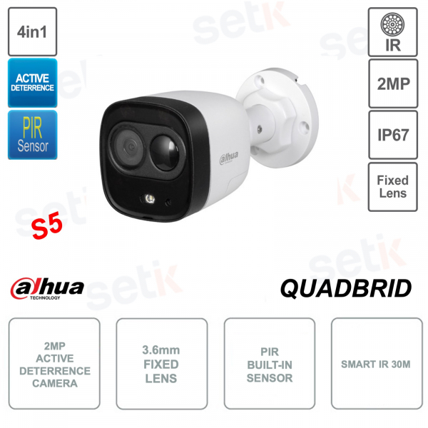 Caméra Bullet 4en1 2MP - Dissuasion Active - PIR - 3.6mm - S5