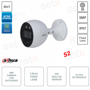 Cámara de disuasión activa para exteriores - 4 en 1 - 5 MP - lente de 3,6 mm - PIR