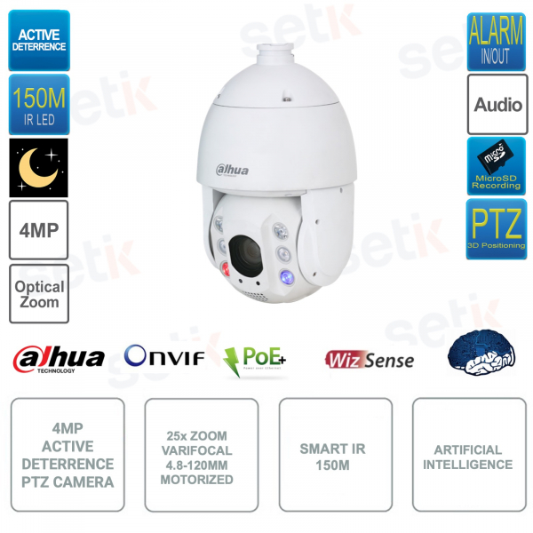 Telecamera IP POE ONVIF® - 25x zoom 4.8-120mm - Risoluzione 4MP - Intelligenza artificiale - IR 150m