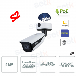 Telecamera IP PoE AI 4MP Motorizzata Starlight 5 Stream 120MT IR - S2 - Dahua