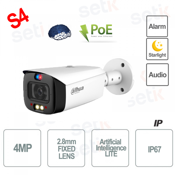 S4 AI Lite IP ONVIF® PoE 4MP 2.8mm Starlight Versión Bullet Cámara - Dahua
