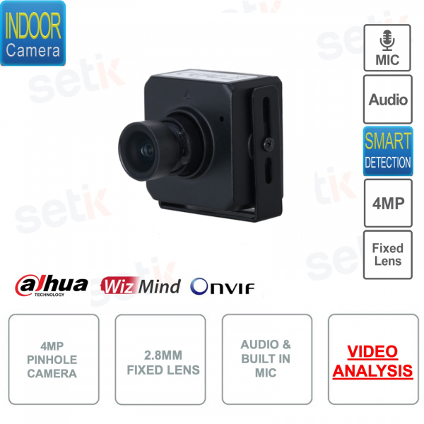 Cámara IP ONVIF® 4MP - Lente fija 2.8mm - Video Análisis - Micrófono