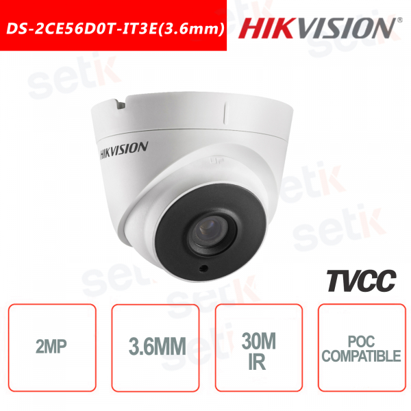 Caméra Hikvision Tourelle 2MP POC 3.6mm EXIR 30M DWDR