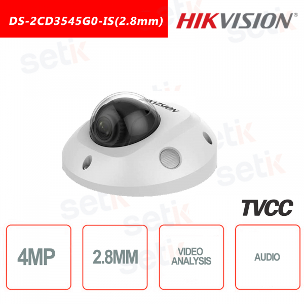 Telecamera Hikvision IP PoE 4MP IR H.265+ Mini Dome Audio Camera WDR IK08