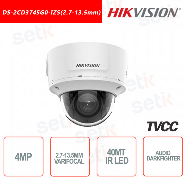 Hikvision IP POE DARKFIGHTER AUDIO 4MP 2.7-13.5mm IR H.265+ Cámara domo 4MP