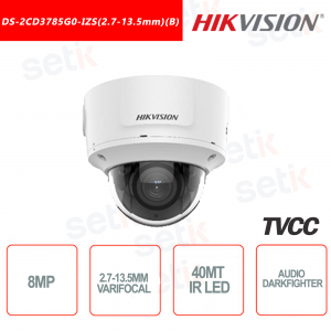Hikvision IP POE DARKFIGHTER AUDIO 8 MP 2,7-13,5 mm IR H.265+ Dome-Kamera