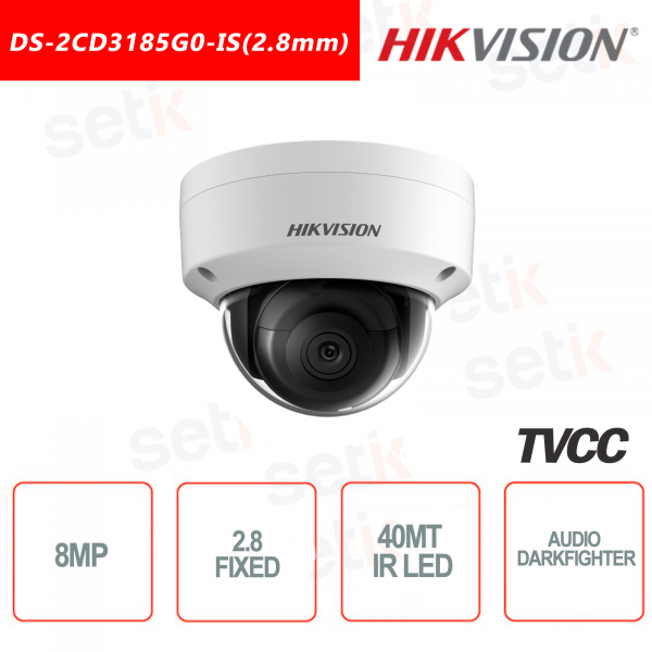 Cámara domo Hikvision IP POE DARKFIGHTER 8MP 2.8mm IR H.265+