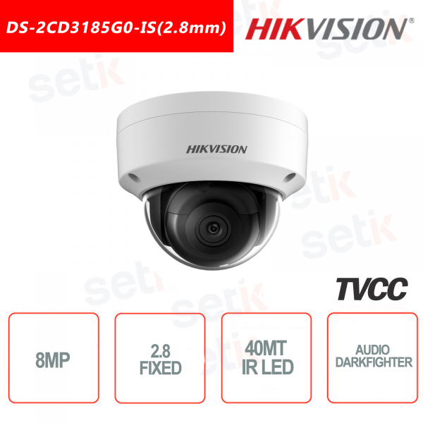 Telecamera Hikvision IP POE DARKFIGHTER 8MP 2.8mm IR H.265+ Dome