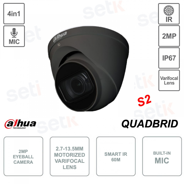 Caméra Extérieure 2MP - 2.7-13.5mm - Commutable 4en1 - Microphone - Smart IR 60m