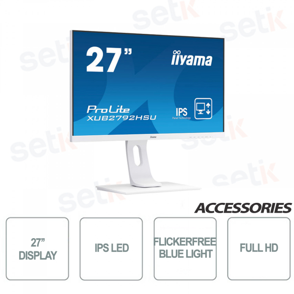 Prolite 27 Inch White IPS Full HD Monitor 4ms Flicker Free Speaker Blue Light - IIYAMA