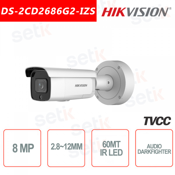 Telecamera Hikvision IP POE DARKFIGHTER AUDIO 8.0MP 2.8-12mm IR H.265+ Bullet 8MP