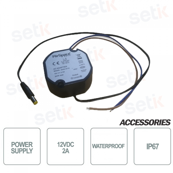 Waterproof power supply 12VDC 2A for CCTV - IP67 - Setik
