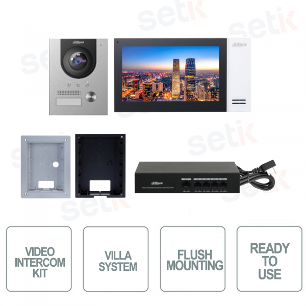 Dahua Kit Videocitofono IP Villa Montaggio a Incasso Postazione interna e Videocitofono e Switch PoE