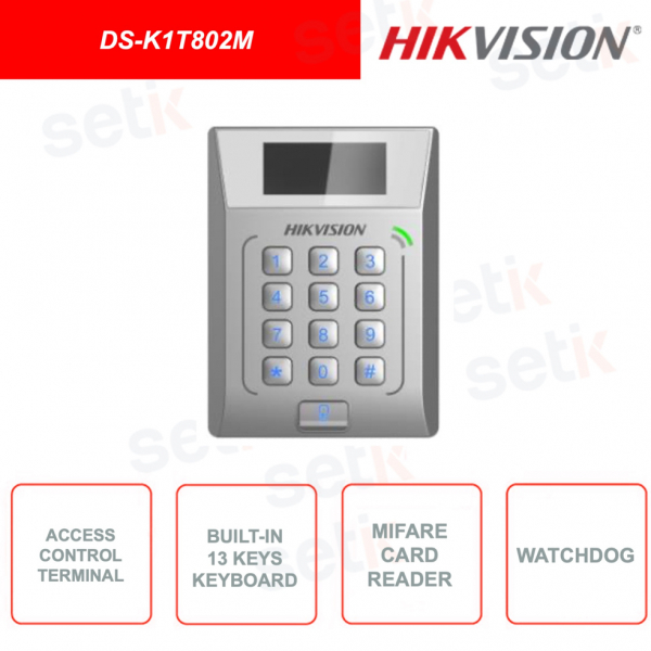 DS-K1T802M - Hikvision - Terminal de control de acceso - Lector de tarjetas M1 - Teclado de 13 teclas