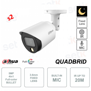 Bullet Full Color 4in1 5MP - Objectif 3.6mm - Microphone - IP67 - IR20m - Version S2