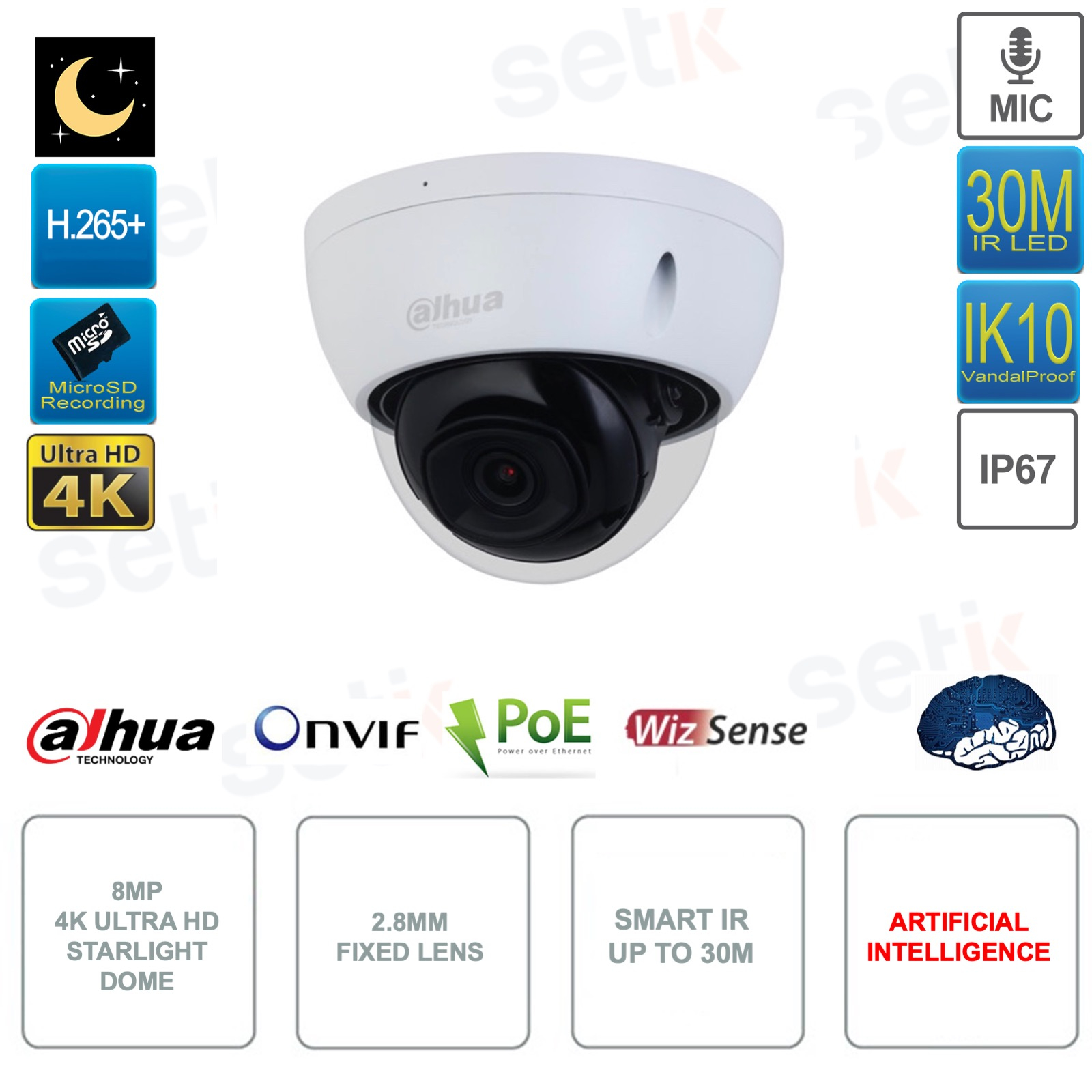 Caméra de surveillance extérieure 4K/8MP vision de nuit 100m objectif  autofocus