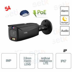 Cámara Bullet Negra AI Lite IP ONVIF® PoE 8MP 2.8mm TIOC Starlight Full Color - S4 - Dahua