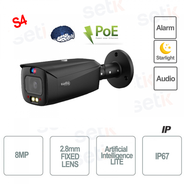 Black Bullet Camera AI Lite IP ONVIF® PoE 8MP 2.8mm TIOC Starlight Full Color - S4 - Dahua