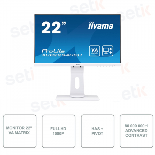 XUB2294HSU-W2 - IIYAMA - 22 Inch Monitor - FullHD 1080p - VA Matrix - HAS + Pivot - White