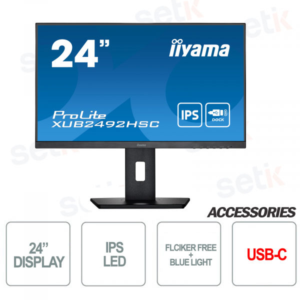 IIYAMA ProLite 24 Inch IPS LED Monitor - USB-C - Flicker Free and Blue Light
