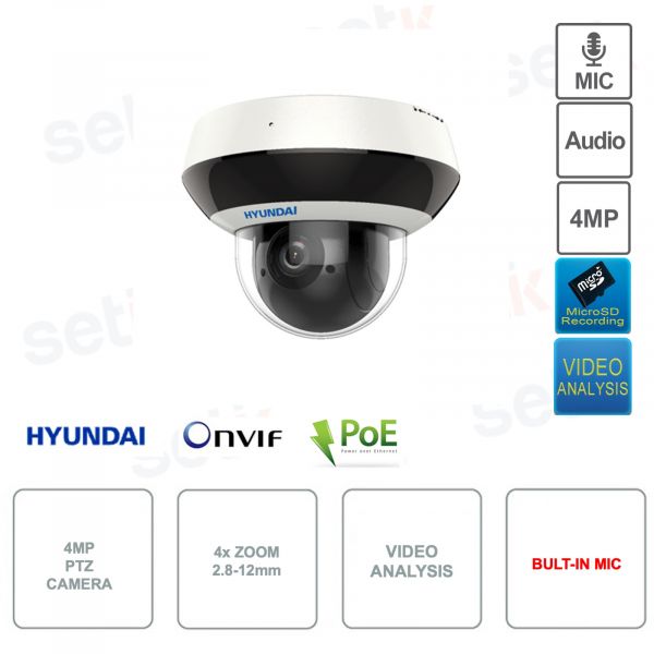 Cámara IP domo ONVIF® PTZ POE de 4 MP - Análisis de video - 2.8-12 mm