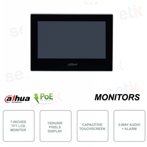 Indoor monitor 7 inch LCD TFT - 1024x600 - IP POE - Loudspeaker - Alarm