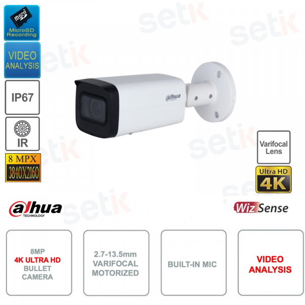 POE ONVIF® Bullet IP Camera - 8MP - 2.7-13.5mm - Video Analysis