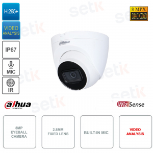 Cámara IP POE ONVIF® Eyeball 8MP - Lente 2.8mm - Video Análisis - IR 30m