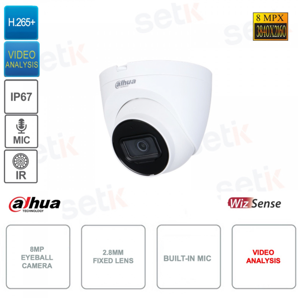 Caméra IP POE ONVIF® Eyeball 8MP - Objectif 2.8mm - Analyse Vidéo - IR 30m