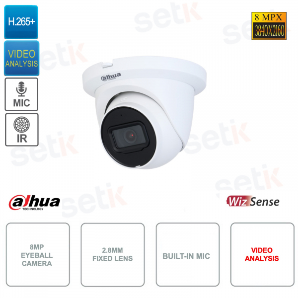 POE ONVIF® Eyeball 8MP IP-Kamera – 2,8-mm-Objektiv – Videoanalyse – IR 30 m