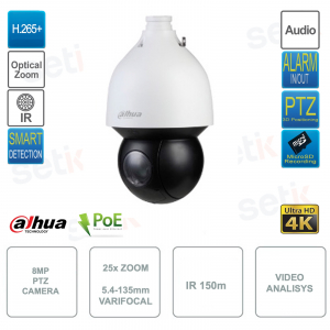Telecamera IP POE ONVIF® 8MP - Zoom 25x 5.4-135mm - Intelligenza artificiale