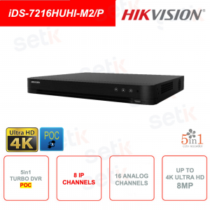 Turbo DVR 5en1 - IP ONVIF® POC - 8 canales IP - 16 analógicos