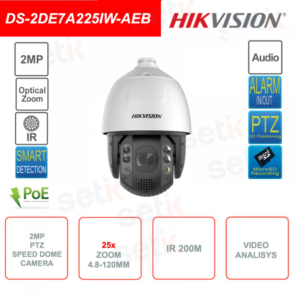 POE 2MP Speed Dome PTZ IP Camera - 4.8-120mm - 25x Zoom - Video Analysis