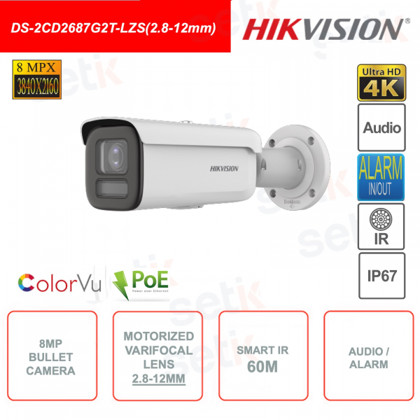 8MP IP POE Bullet Kamera - Varifokal 2,8-12mm - Smart IR 60m