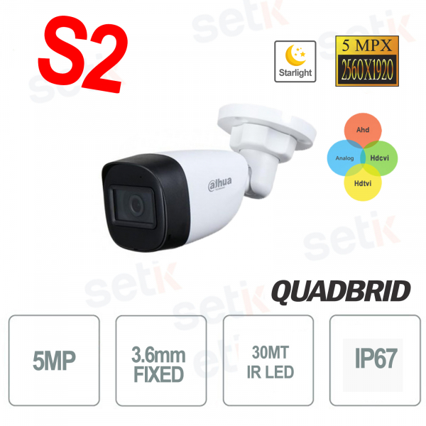 Dahua outdoor camera 5MP 4in1 3.6mm IR 30 MT Starlight - Version S2