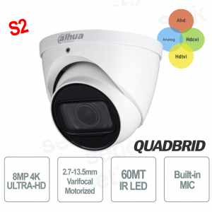 Outdoor camera 4in1 4K ULTRA-HD Dome Motorized IR 60MT Audio - S2 Dahua