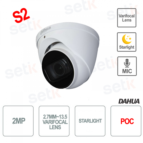 Telecamera Dahua 2MP 4in1 Dome Motorizzata Starlight 60M POC Microfono - S2