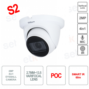 Telecamera 4in1 Eyeball HDCVI 2MP Starlight - 2.7~13.5mm - Microfono - Smart IR 60m - POC - S2