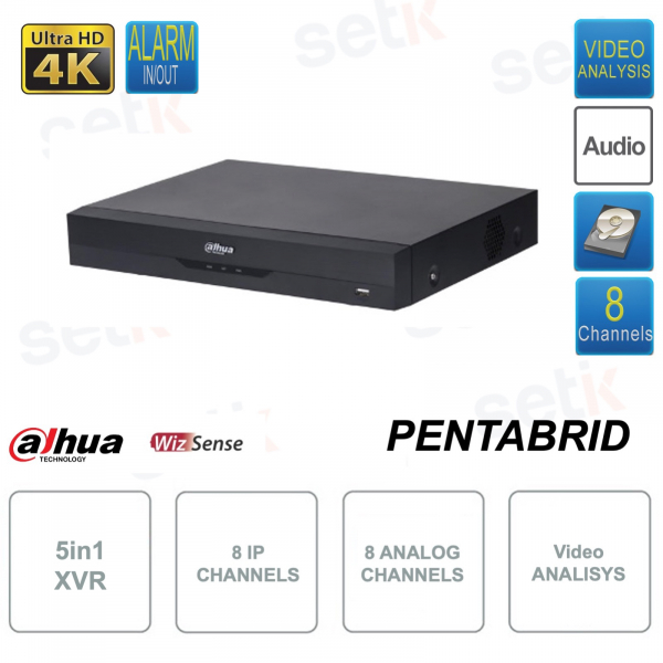 XVR ONVIF® 8 canales 5en1 4K-N-5MP - 8 canales IP y 8 canales analógicos - POS e IOT - Video Análisis - Alarma - Audio