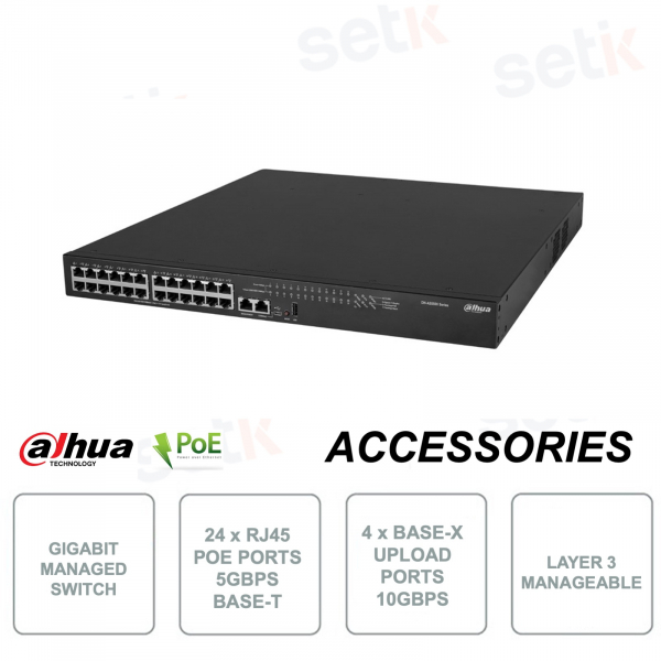Netzwerk-Switch – Layer 3 – 24 PoE-5-Gbit/s-Ports – 4 Uplink-10-Gbit/s-Ports