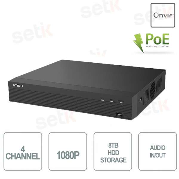 Imou Nvr 4 Canali PoE Onvif 1080P H.265+ HDD Fino a 8TB Audio Bidirezionale